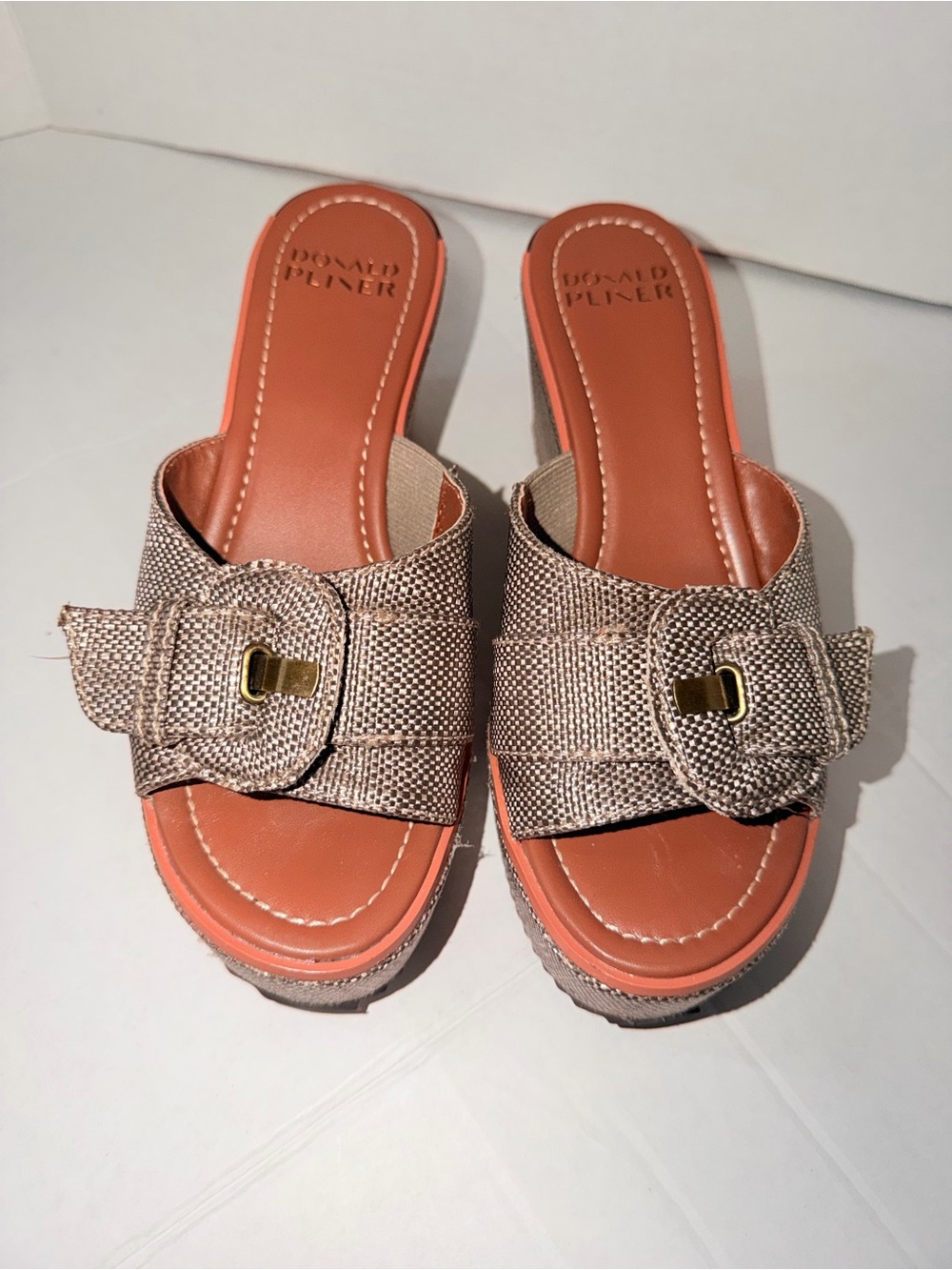Donald J. Pliner Tan Textured Slide Mules with Buckle